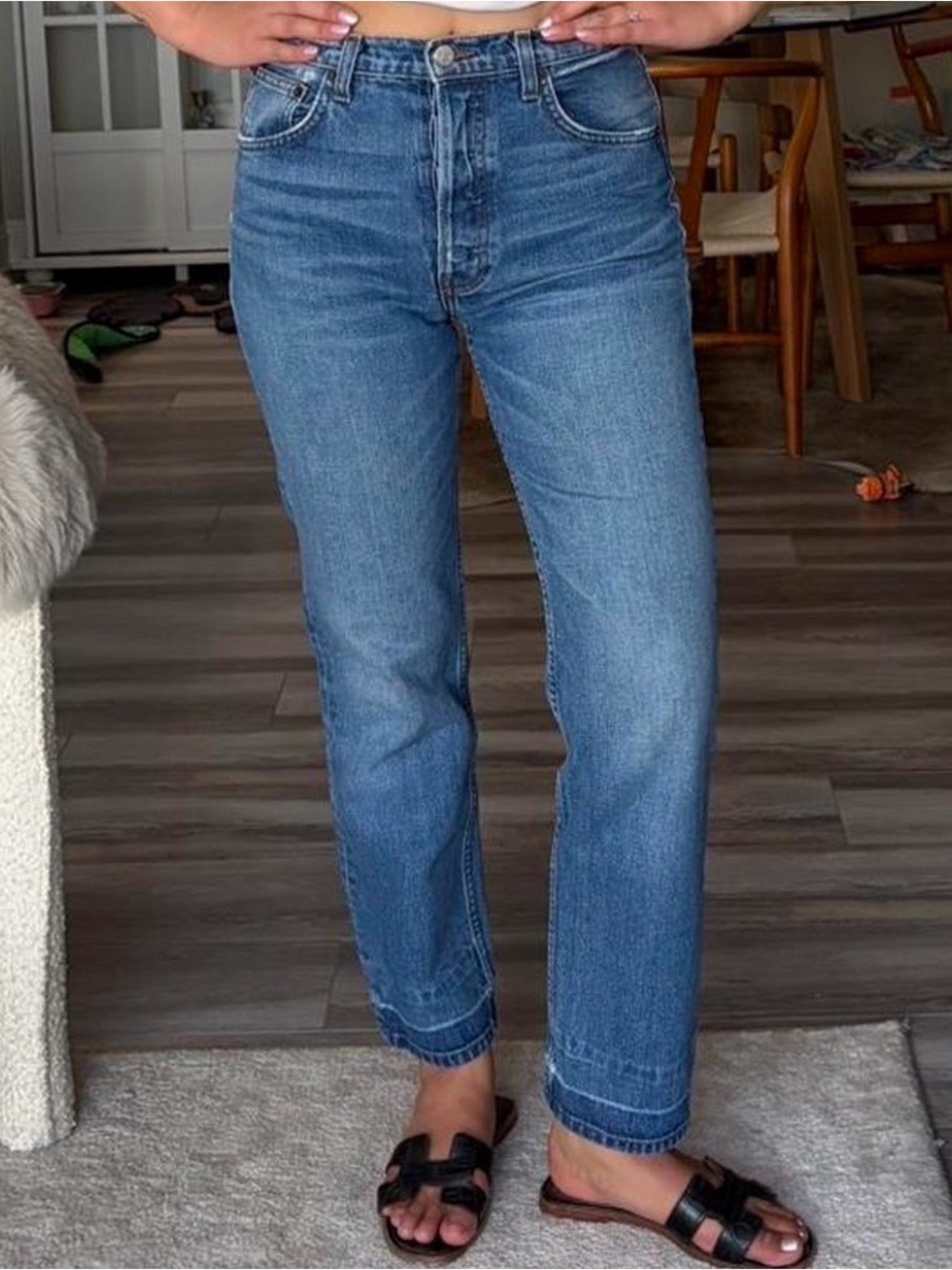 Reformation Straight Leg Jeans in Medium Blue Wash